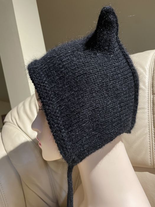 Hat cat Bonetka kotka czapka z uszami handmade na drutach 56