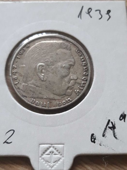 2 Marki Paul von Hindenburg 1939 r. men. A- nr 2-około mennicza- J.