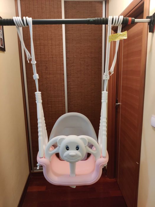Ricokids, Miś, huśtawka kubełkowa, 3w1, różowo-szaro-biała
