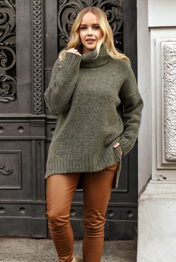 Sweter damski oversize Sploty khaki