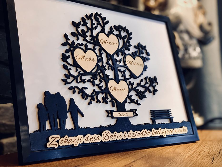 Dzien Babci i Dziadka projekt na zamowienie drzewo wnuki serca
