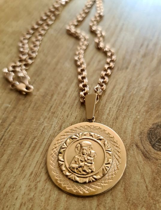Unikatowy złoty łańcuszek z medalikiem Matka Boska próba 585
