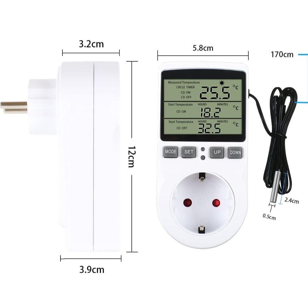 Regulator temperatury 230 V z timerem i sondą, przełącznik termostatu