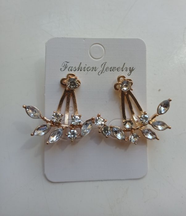 Kolczyki z kryształkami, złoty kolor modułowe liście ślub wesele  vint