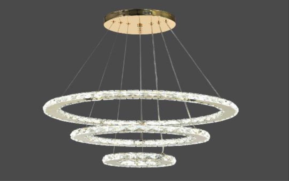 Люстра світлодіодна led підвіси кільця з кришталем 80w