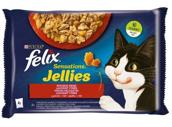 Zestaw pysznych karm dla kotów Felix Saszetki Wołowina + Kurczak 4x85g