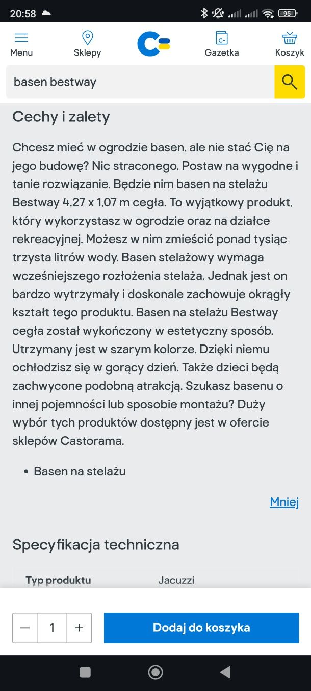 Basen na stelażu Bestway 4,27 x 1,07 m cegła NOWY