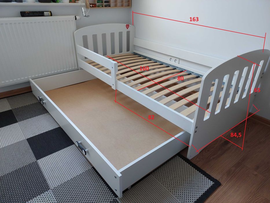 Białe łóżko dziecięce z szufladą 80x160 cm
