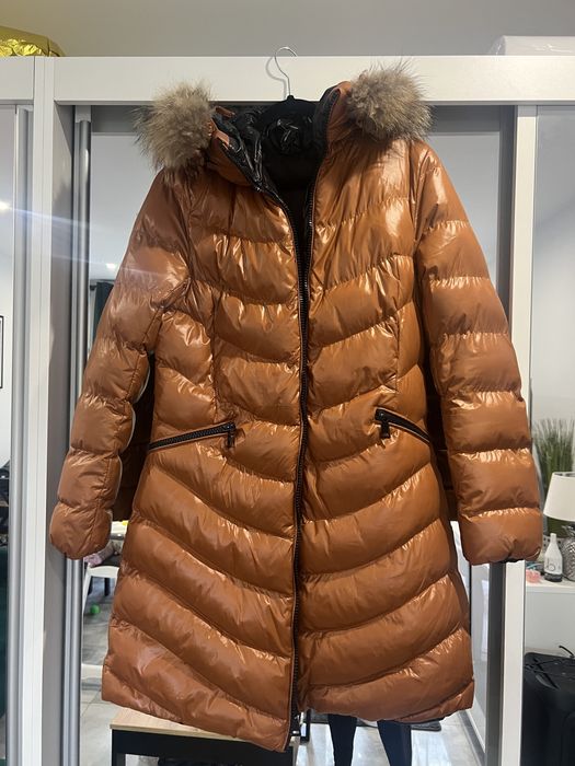 Plaszcz puchowy pikowany karmel brąz L