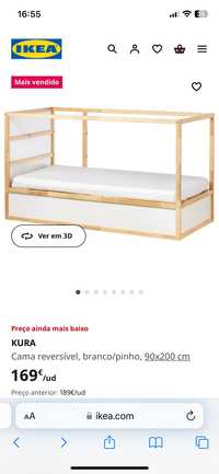 Cama infantil Ikea com colchão e cortina