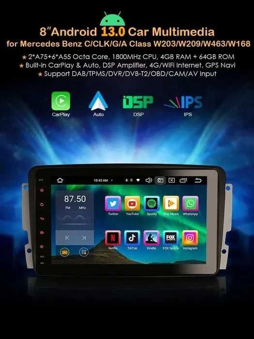 Auto-radio 2 din android 13 64 GB para Mercedes C220 w203 Octcore