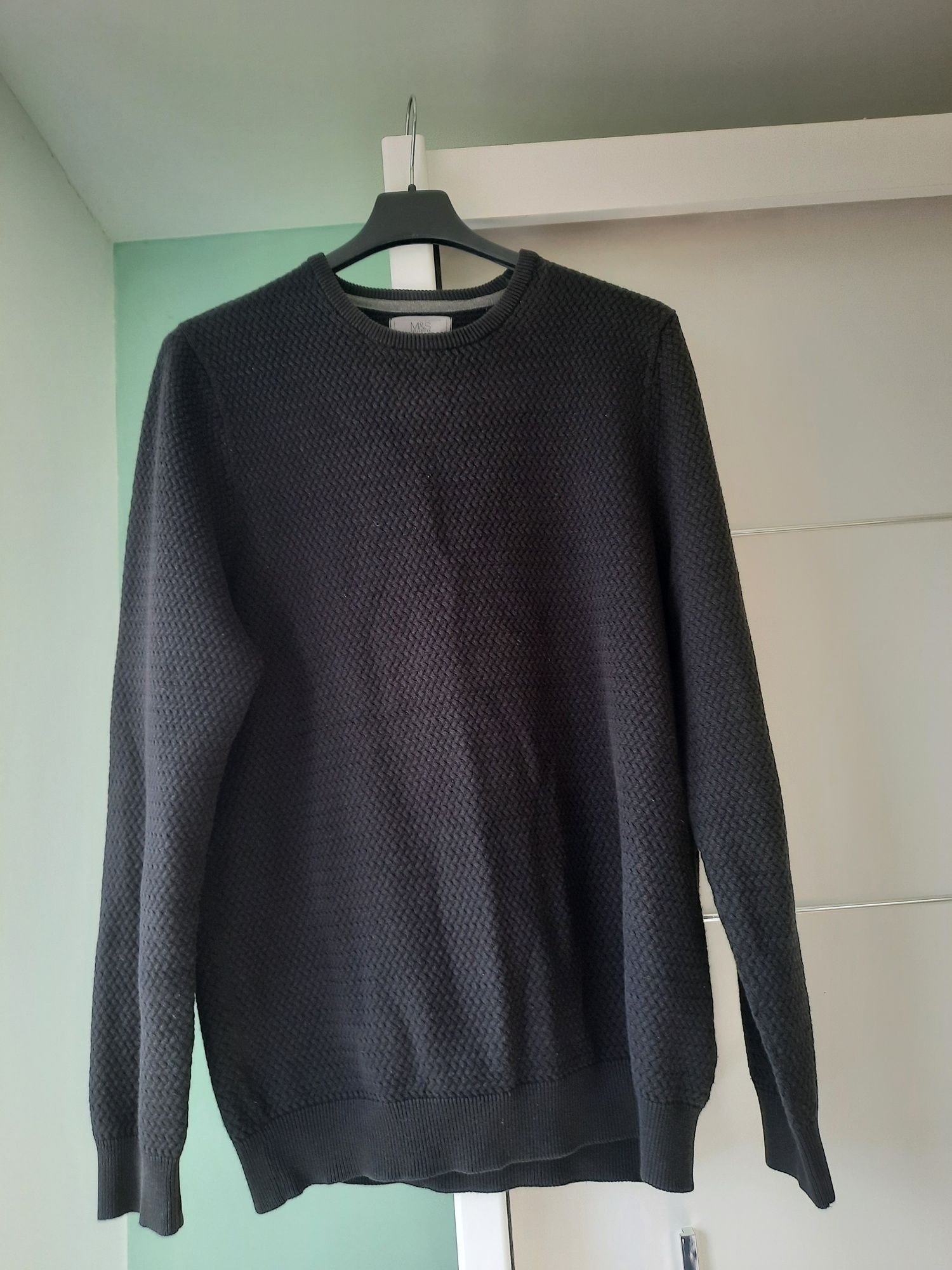 Sweter męski czarny premium 100% bawełna. Marks&Spencer  Rozmiar M /L.