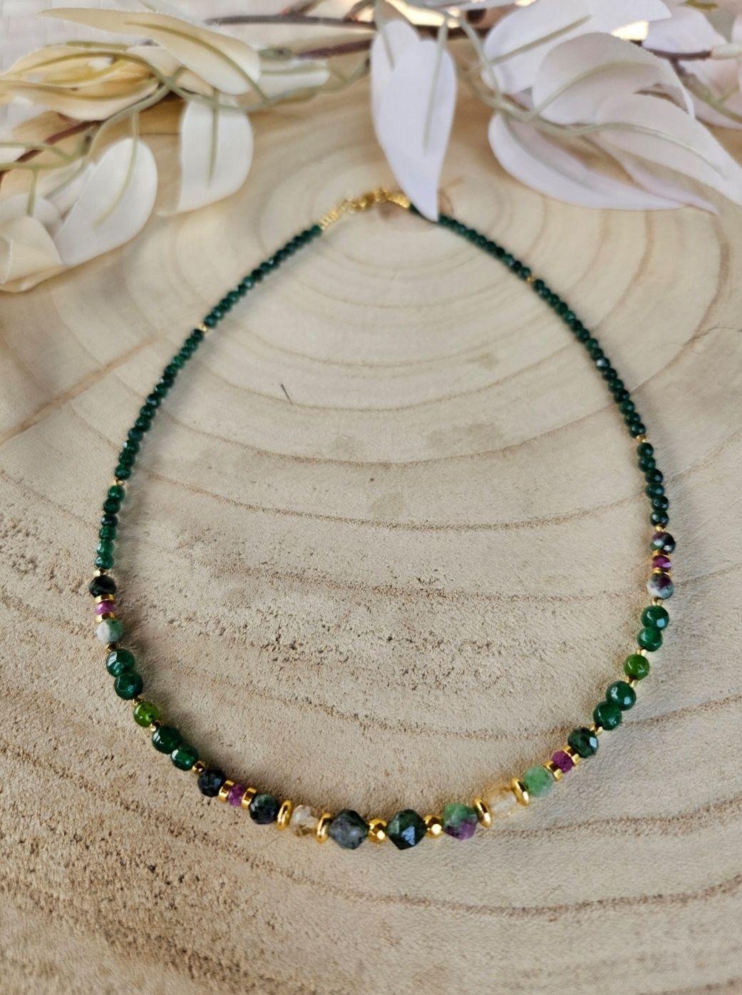 Naszyjnik Choker kamienie Naturalne Zoisyt z Rubinem Cytryn Jadeit