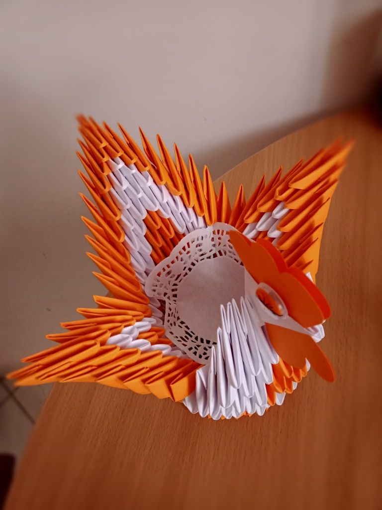 Origami modułowe KURKA kura 3D pomarańczowa