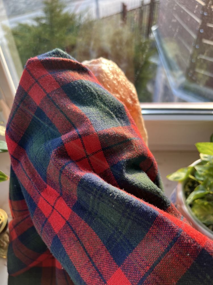 Spódnica midi szkocka krata true wintage wełna len hand made retro