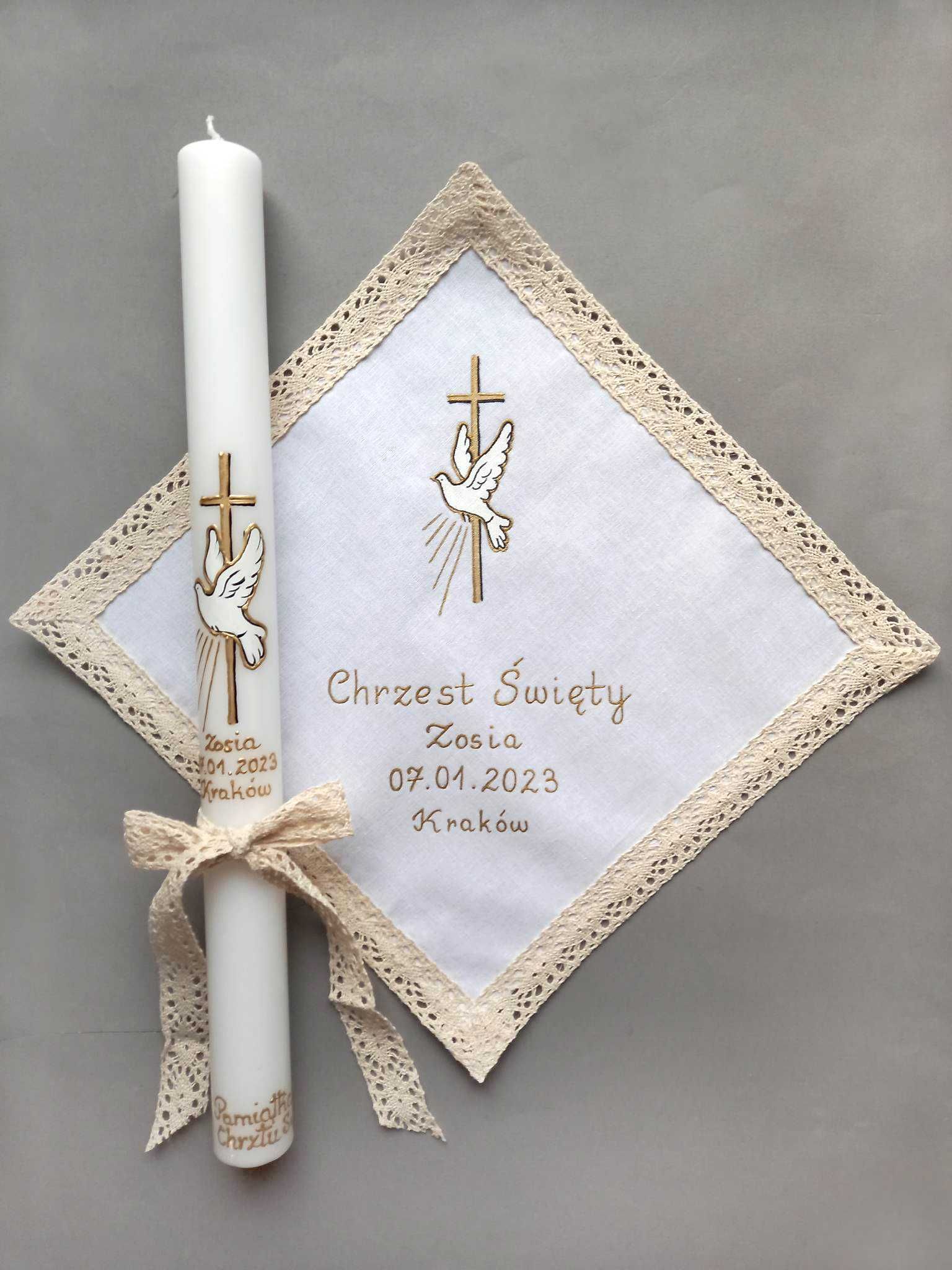 świeca i szatka do chrztu imię i data