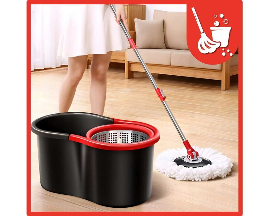 Mop Obrotowy Rotacyjny z Wiadrem Dwukomorowym Wkłady + Gratis Gąbki