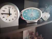Art Deco Alarm Clock, Silver Blue Five Rams "Reveille Matin" Windup Al