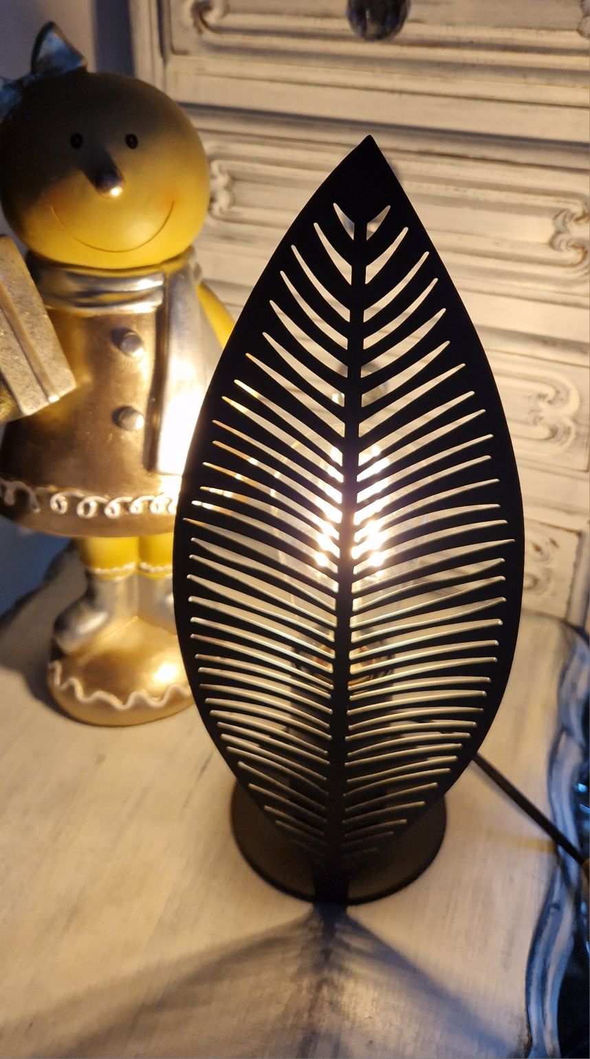 Lampka stołowa Liść matowa czerń glamour home dekoracja