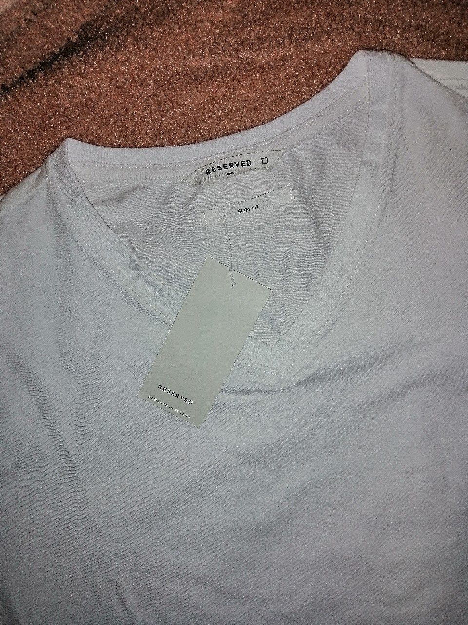 RESERVED basic Bawełniana Biała Gładka Koszulka T-shirt Bluzka SlimFit