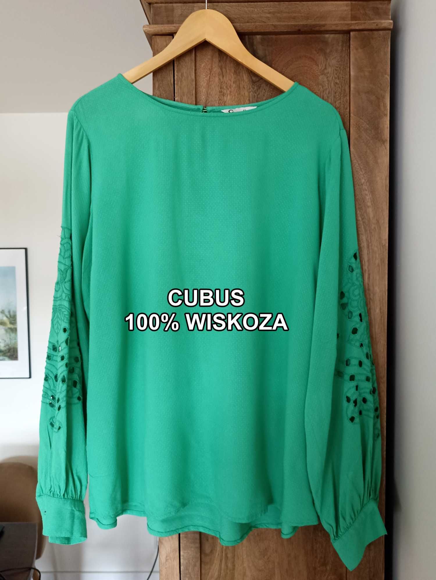 Zielona bluzka z wiskozy cubus ażury szerokie rękawy 42