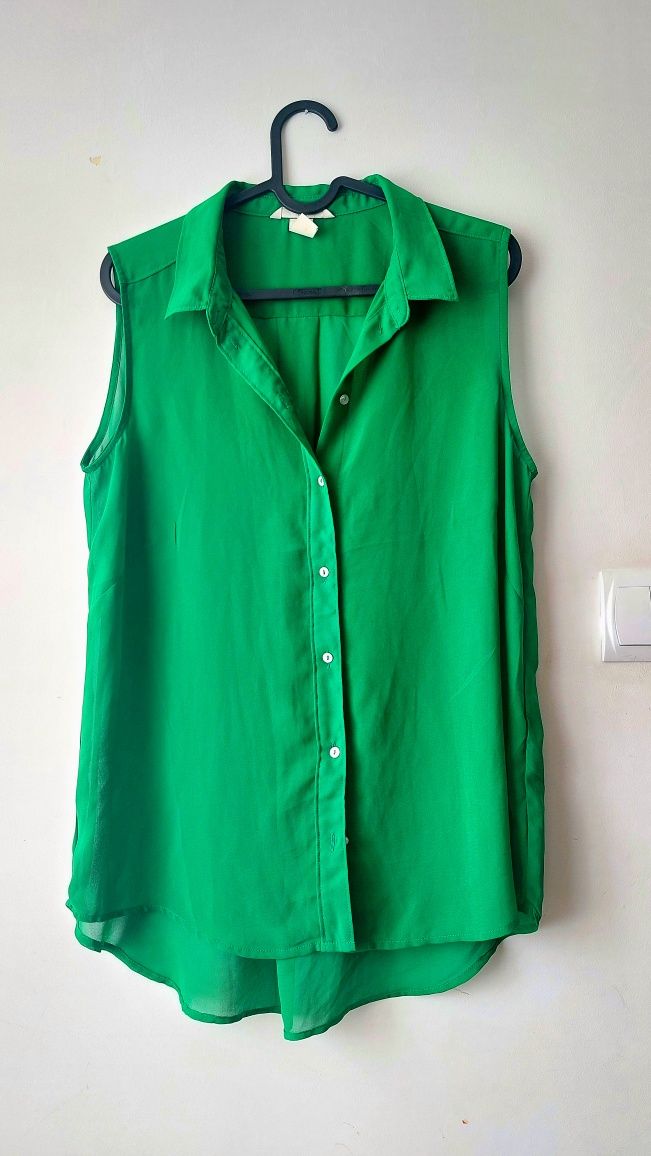 Zielona przezroczysta bluzka bez rękawów H&M rozmiar 38