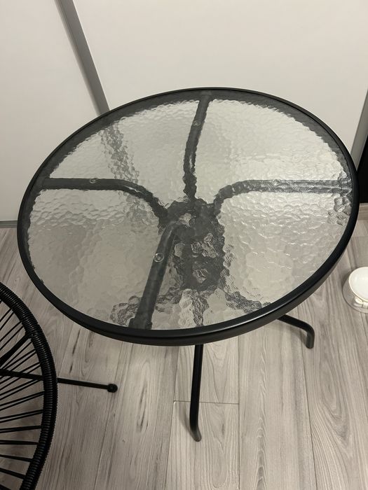 Komplet na taras lub do domu ogrodowy szklany stół i 2 krzesła ratan