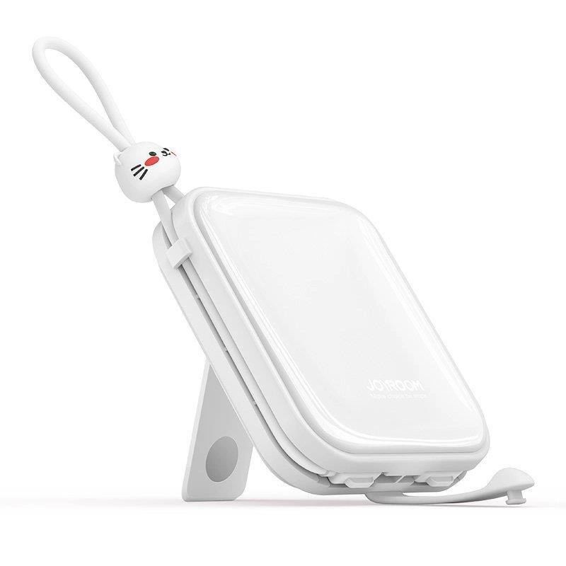 Joyroom powerbank z kablami USB C i Lightning oraz podstawką Cutie