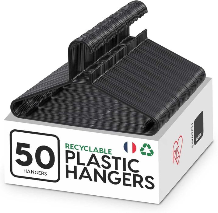 Plastikowe Wieszaki do ubrań Iris Ohyama  czarny bez BPA 50 sztuk