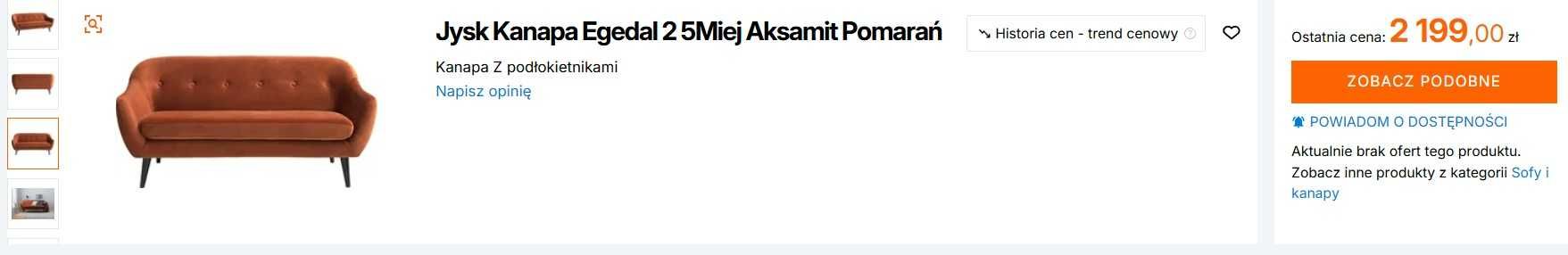 Kanapa , sofa EGEDAL 2,5 Miejscowa  Aksamit Pomarańcz