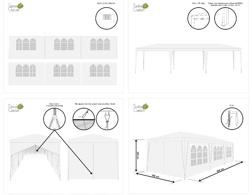 Pawilon namiot handlowy ogrodowy duży 600x300 cm 6x3 m