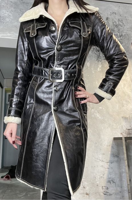 Шикарная женская натуральная черная дубленка авиатор