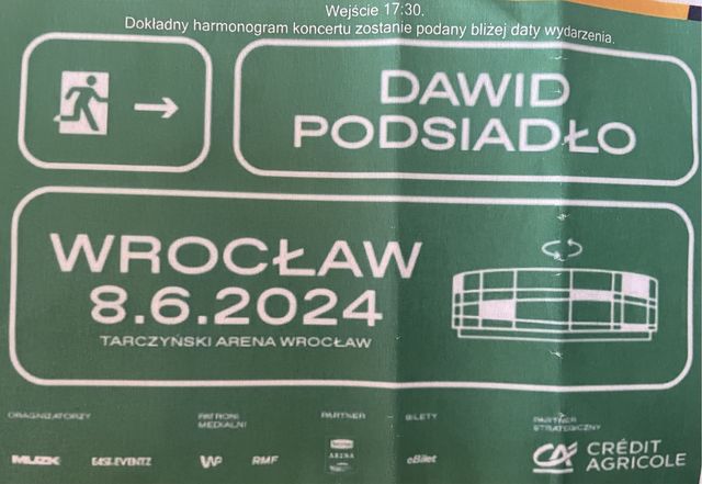 Bilet na koncert Podsiadlo- Wroclaw 8 czerwca 2024