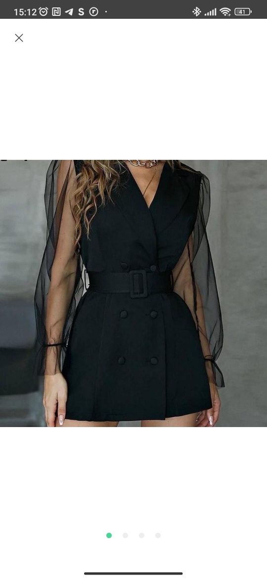 Плаття піджак чорне з прозорими рукавами