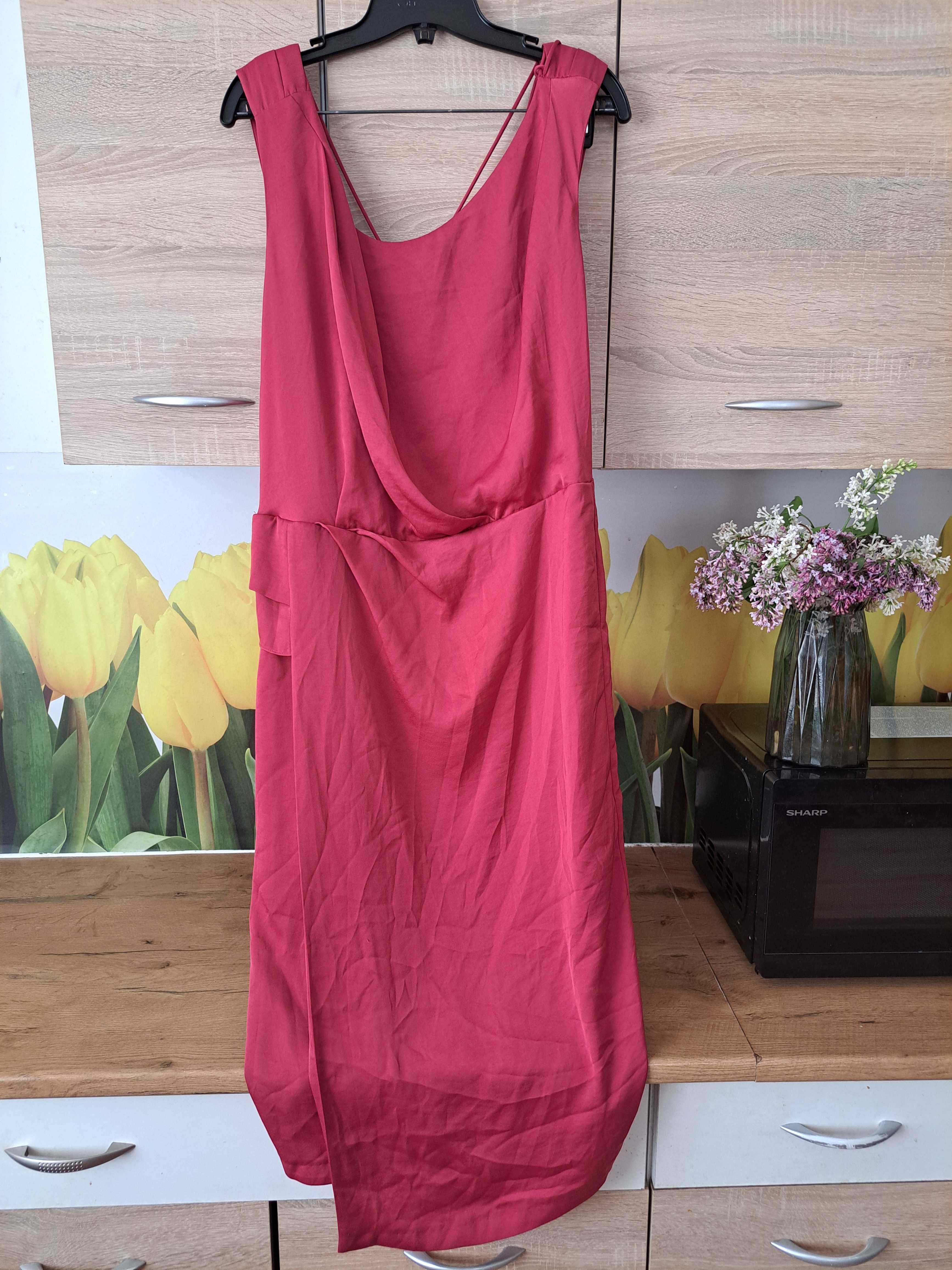 Malinowa ołówkowa sukienka Reiss rozmiar 44 poliester, wesele
