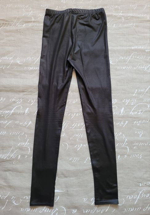 Czarne błyszczące leginsy wysoki stan 34 XS