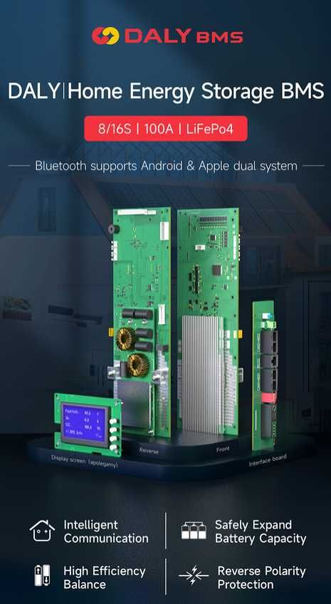 Daly BMS Smart Bluetooth Lifepo4 під сонячну станцію 48в. Балансир