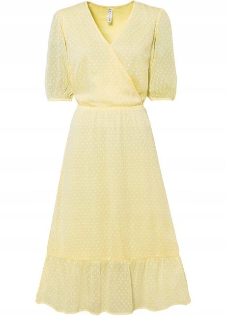 B.P.C sukienka szyfonowa midi żółta 40.