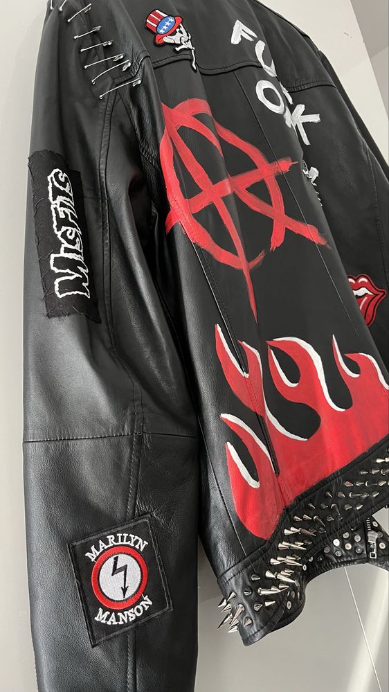 Kurtka skóra naturalna ręcznie zdobiona punk rock