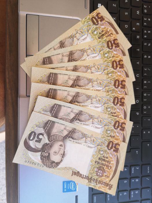 Série de 7 notas de 50$00 de 1980, números consecutivos