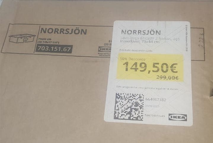 Lava-loiça / Pia Dupla em Inox (Novo) IKEA NORRSJÖN (73x44 cm)