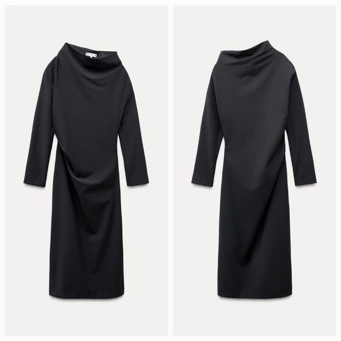 Шикарна вовняна сукня Zara з асиметричним драпірованим верхом. New