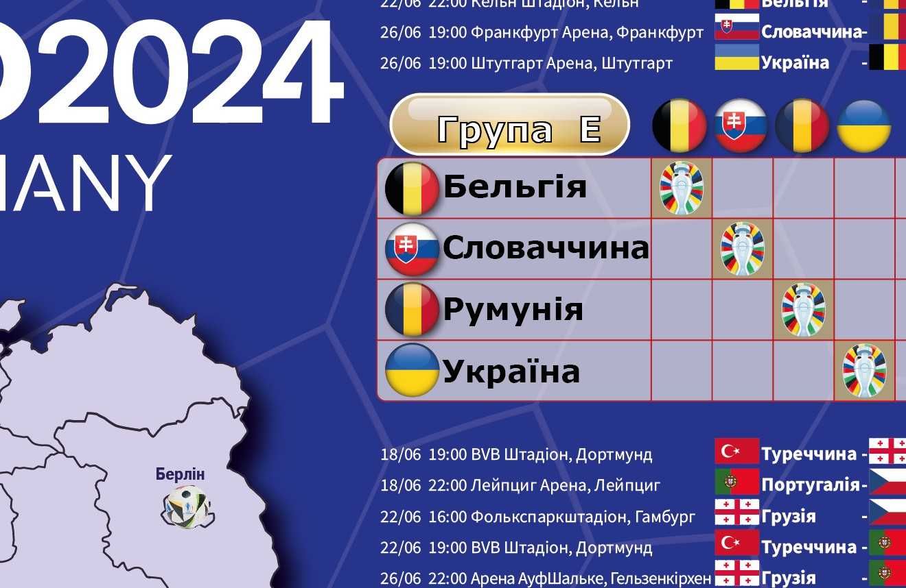Плакат-календар Чемпіонат Європи з футболу 2024. Розмір А1