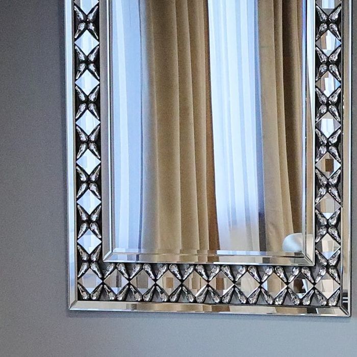 Srebrne lustro glamour prostokątne 77,3x121,7 cm M-0543