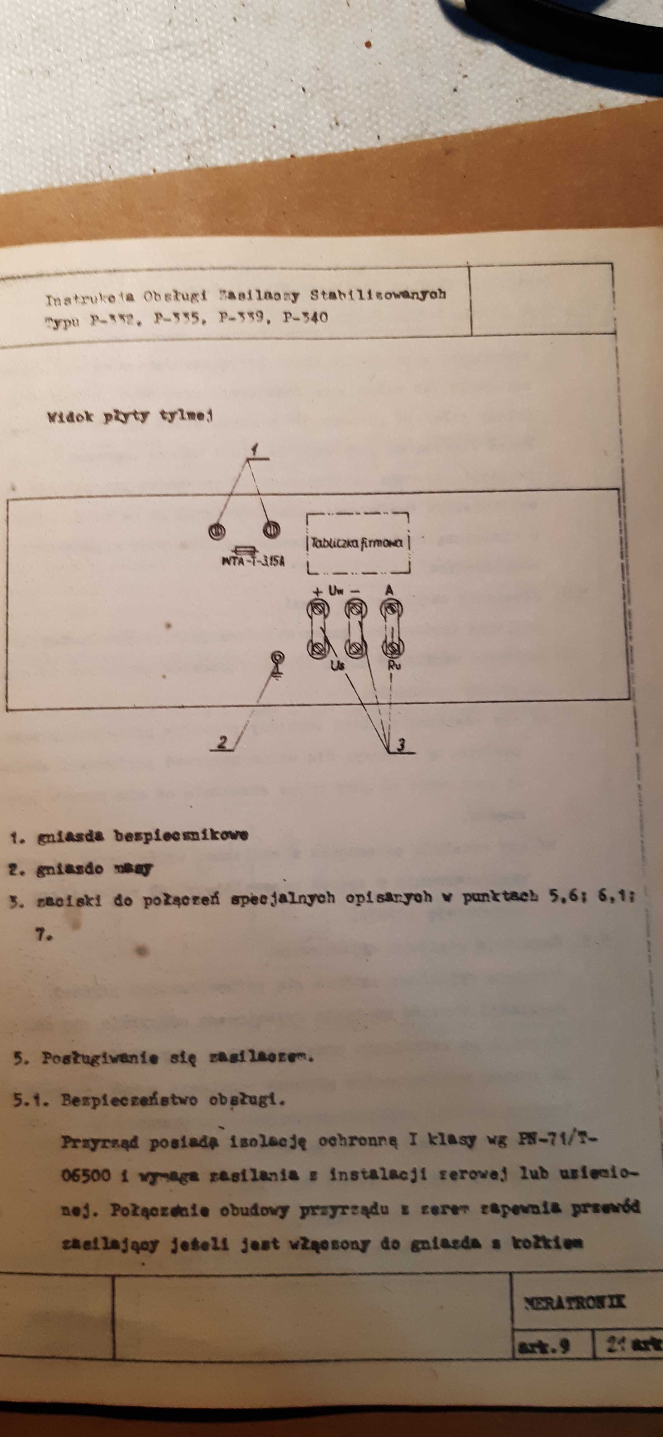 stara instrukcja zasilaczy stabilizowanych typu P-332 i inne