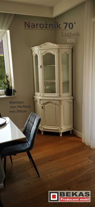 Śliczna Biała Komoda Narożna  Blat Dąb Natura BEKAS Producent Mebli