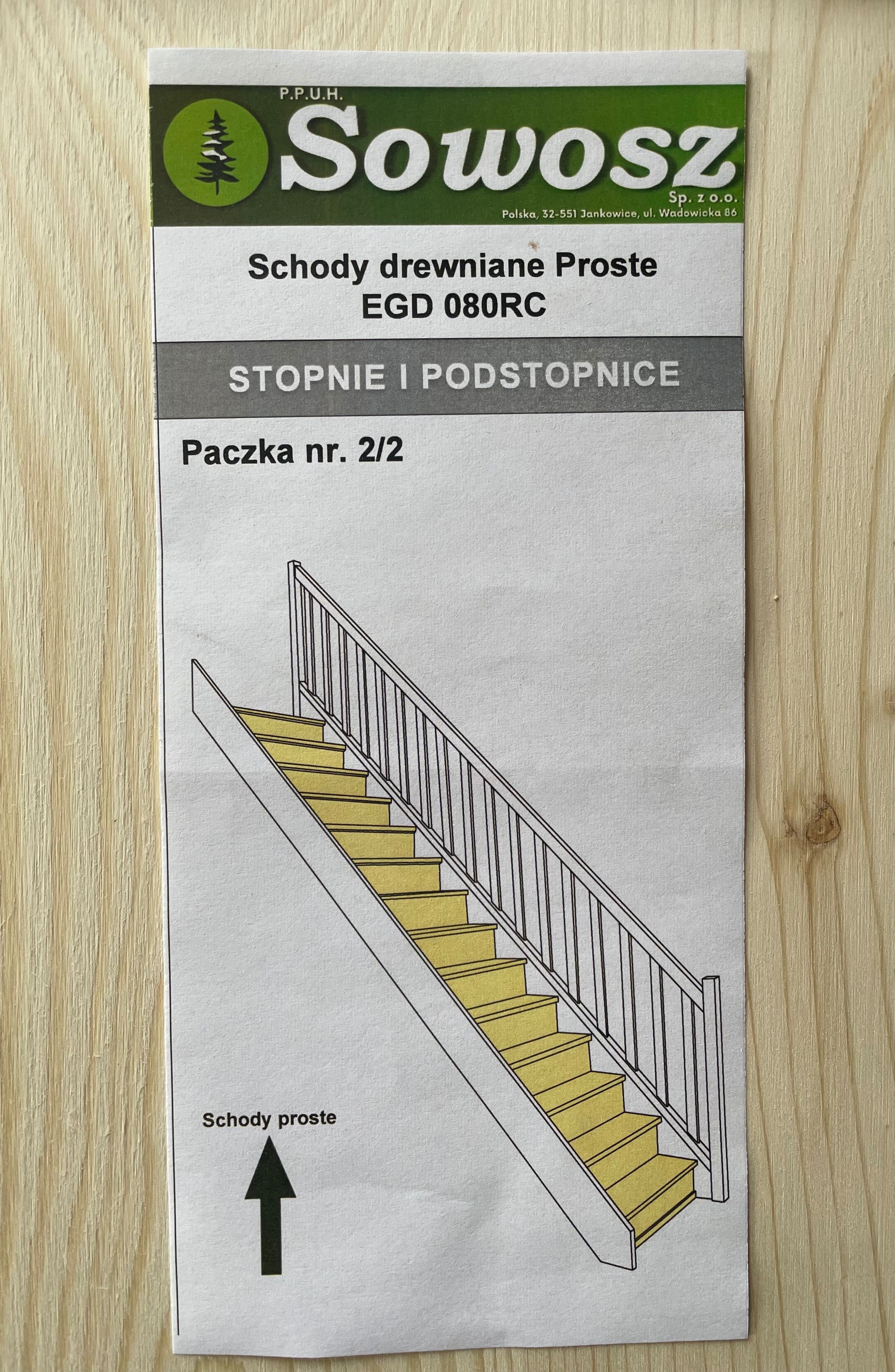 Schody drewniane proste zabudowane EGD 080RC