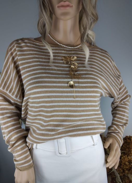 Kaszmirowy sweter w paski wełniana bluza wiskozowa dzianinowa bluzka M