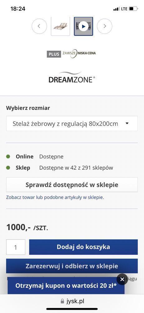 Stelaż rama do łóżka 80x200 z regulacją