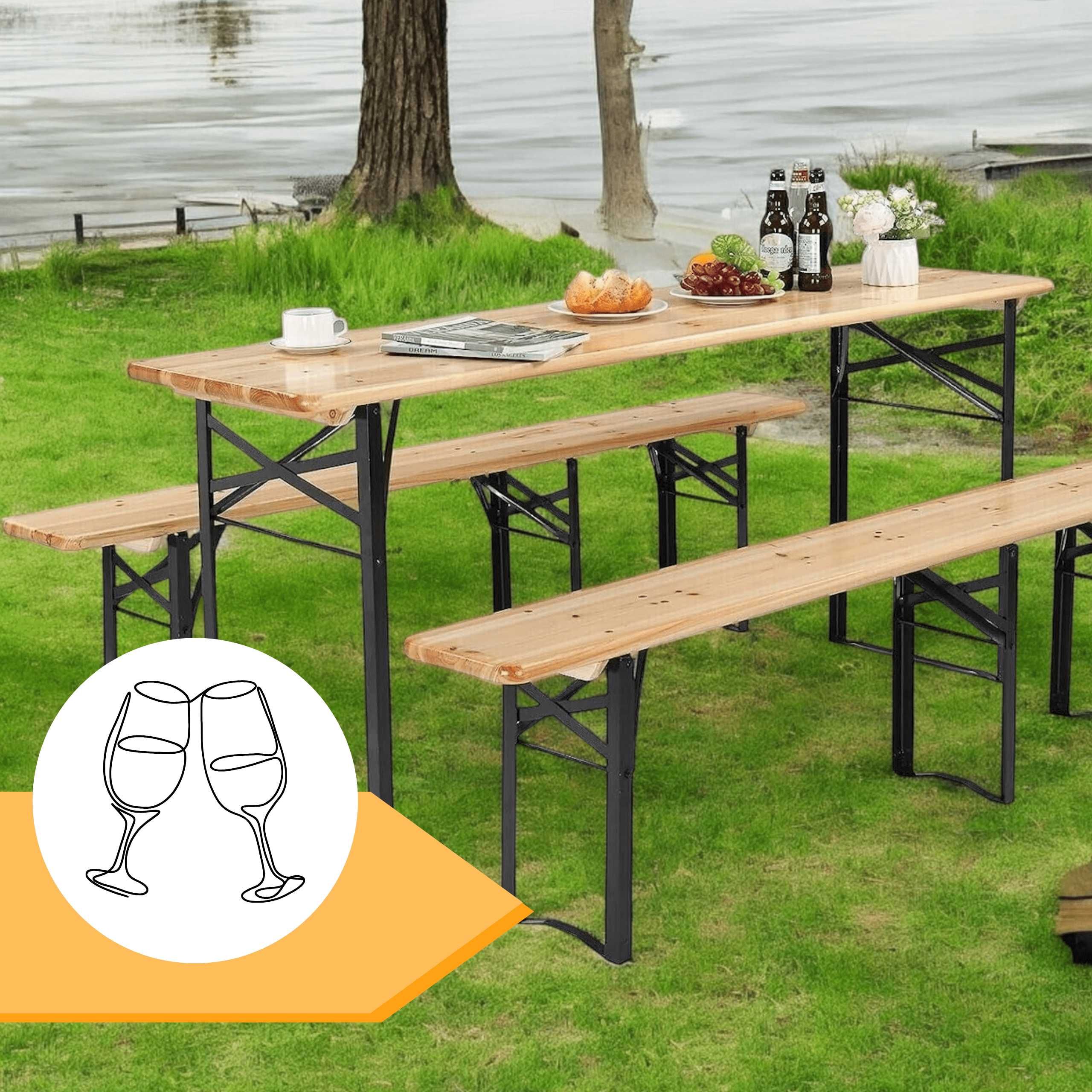 Zestaw Piwny Bituxx Stół + 2 Ławki na Imprezy – Drewno i Stal  x8 osób